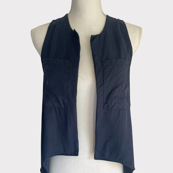 BCBG Generation Longline Vest Navy Blue Lyocell Size Small Open Side Slit - Picture 2 of 10
